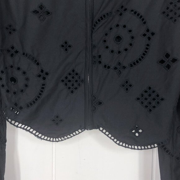 Ganni Broderie Anglaise Cropped Blouse Top Eyelet Embroidered Size XS * in Black - Picture 8 of 16